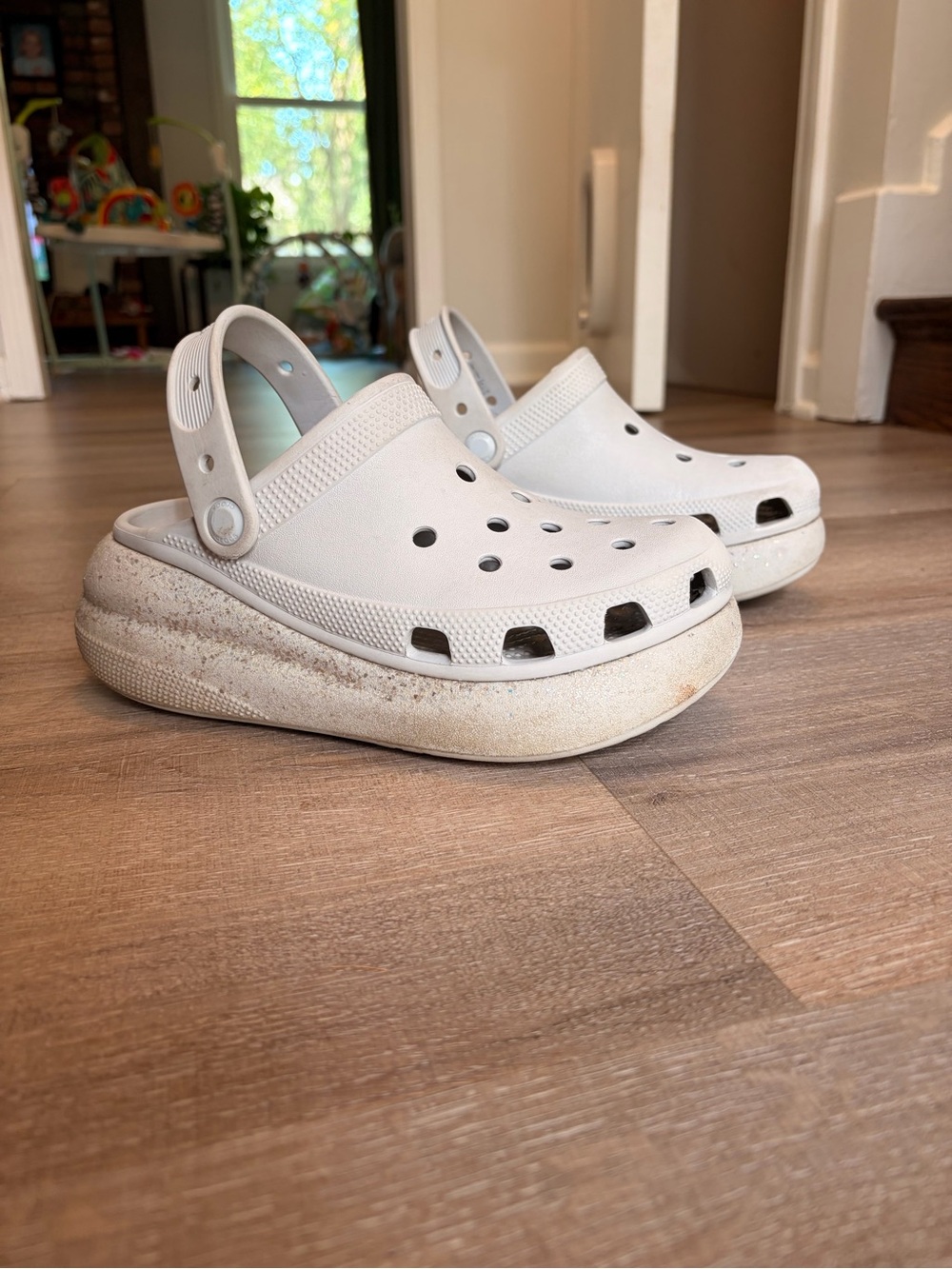 Crocs Grey Glitter Platform Clogs Shoes W6 Chunky Platform